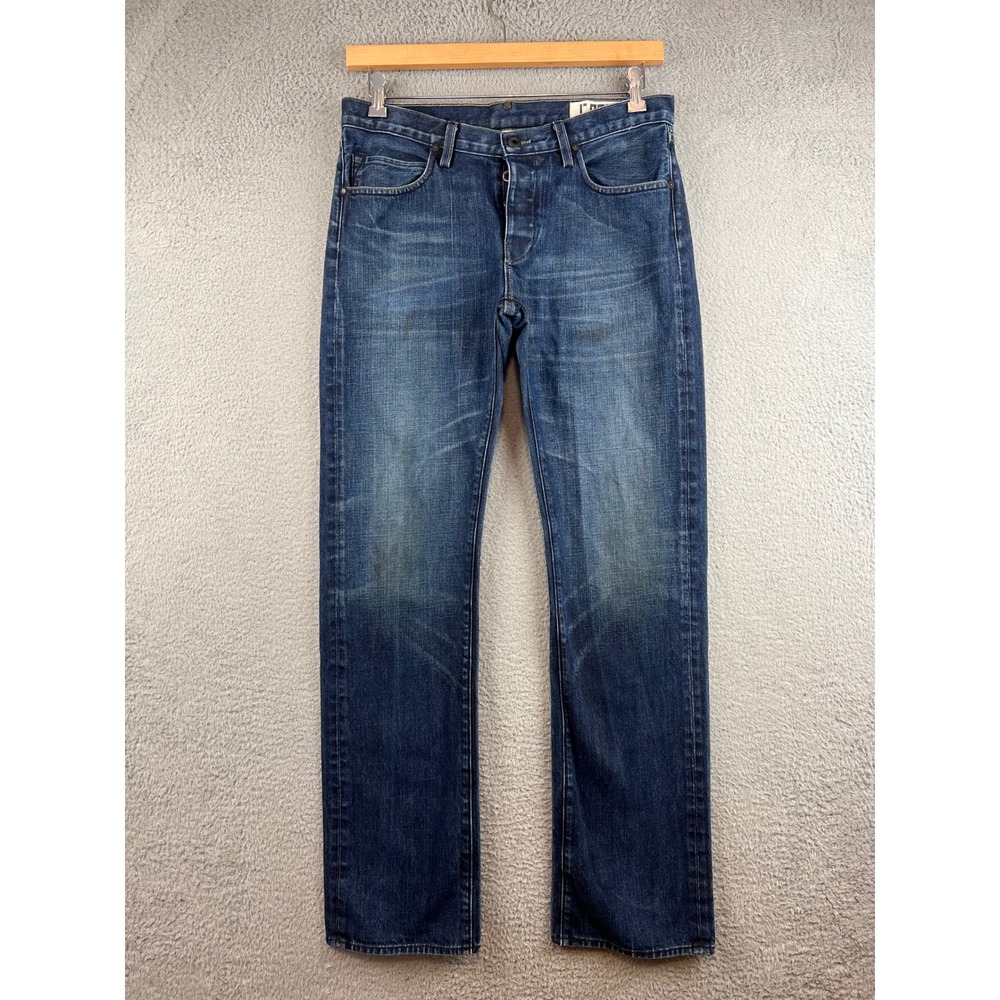 Rogan Mens Straight Leg Piston Button Fly Dark Wash Indigo Denim Jeans 31